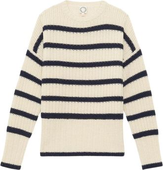 Ines De La Fressange Maelia Gestreepte Trui - Dames - Ronde hals truien - Beige - XL - Wol - Truien & Vesten