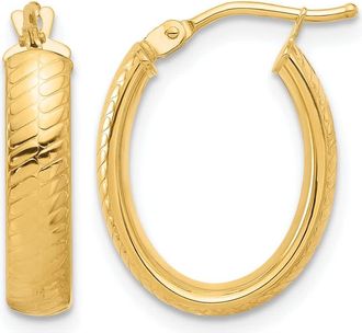 Diamond2Deal 14K Yellow Gold Polished and Textured Oval Hoop Earrings
