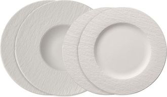 Villeroy & Boch Manufacture set di piatti, 4 pz., set di stoviglie per 2 persone, porcellana Premium, bianco