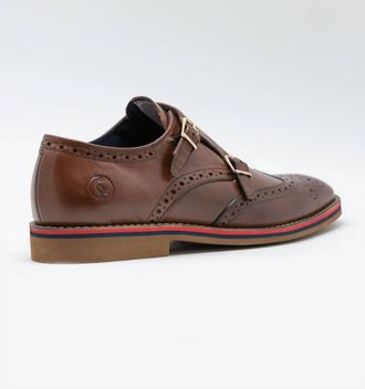 Lets Mens Leather Double-Buckle Shoes In Brown