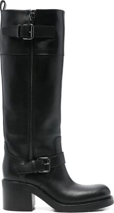 Elena Iachi 60mm buckle-detail knee-high boots - women - Leather/Fabric/Rubber - 40 - Black