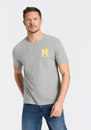 Mustang Rundhalsshirt MUSTANG Alex Logo Brust, Herren, Gr. XXL, mid grau melange, Jersey, Obermaterial: 100% Baumwolle, bedruckt, normal h&uuml;ftbedeckend, Rundha