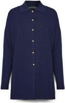 Elena Miro Lange Cardigan met Kraag - Dames - Vesten - Blauw - 3XL - Polyester - Truien & Vesten