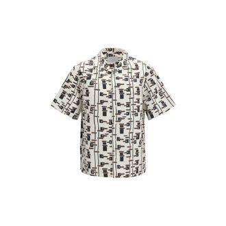 Prada Beige Cotton Pattern Mens Shirt