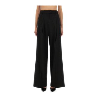 Sportmax Wide Leg Pleated Broeken - Dames - Wijde Broeken - Zwart - S - Leer - Broeken