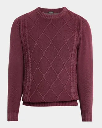 Kiton Men & apos;s Cashmere Diamond Cable Crewneck Sweater