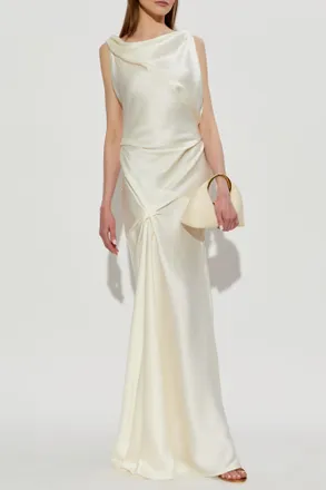 Victoria Beckham Satin Dress With Draping, Womens, White
