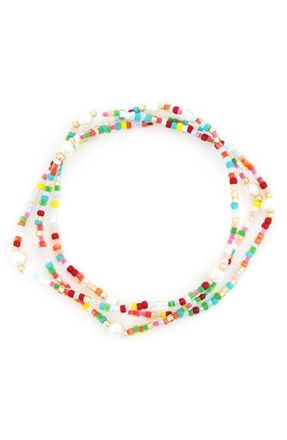 Panacea Set of 3 Beaded Stretch Bracelets in Green Multi at Nordstrom