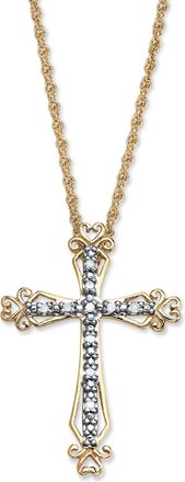 Palm Beach Jewelry Diamond Accent Cross Pendant Necklace in Gold-Plated Sterling Silver