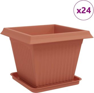 vidaXL Macetas 24 Uds. Rojo Ladrillo Pl&aacute;stico Vidaxl