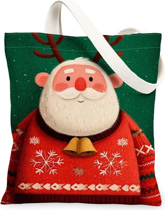 Generic Christmas Santa Canvas Tote Bags, Festive Holiday Reusable Grocery Bags, Lightweight Washable Shoulder Strap Canvas for Sho, Red, 13x15 Inch