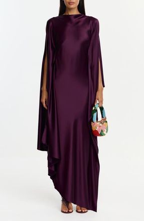 Acler Jarvis Long Sleeve Satin Gown in Fig at Nordstrom, Size 10