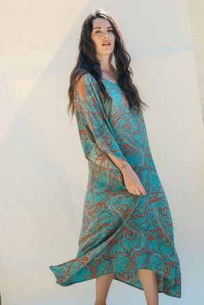 Sun Child Long Caftan Indio in Blue & Orange at Nordstrom