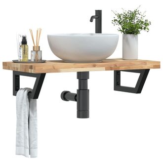 Berkfield Home Basin Shelf Wall Mounted Steel & Solid Wood Acacia in Brown