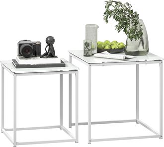 HOMCOM Nest of 2 Side Tables Set of Bedside Tables for Living Room White | TJ Hughes