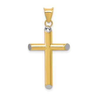 Diamond2Deal 14k Yellow Gold Rhodium 3-D Hollow Cross Pendant
