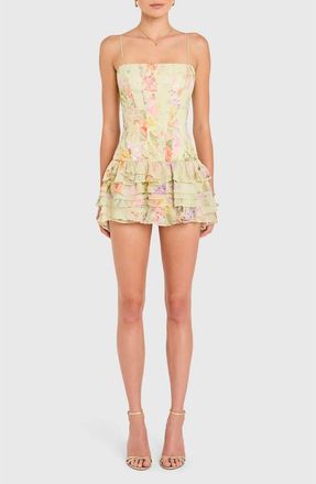 Amanda Uprichard Laureline Floral Print Ruffle Romper in Endive Multi at Nordstrom, Size X-Small