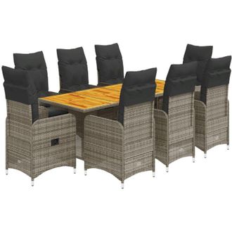 vidaXL Mesita Y Sillas Jard&iacute;n 9 Piezas Y Cojines Rat&aacute;n Sint&eacute;tico Gris Vidaxl