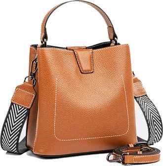 Generic Genuine Leather Bucket Crossbody Bag for Women Large Satchel Handbag Fashion Bucket Shoulder Bag Ladies Purses (Yellow)