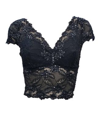 Pj Harlow Grace Lace Hand Beaded Cami With Sleeves In Black