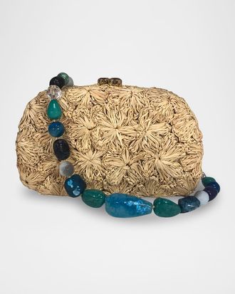 Serpui Mia Flowers Straw Shoulder Bag