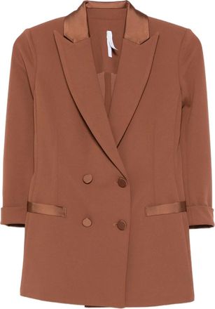 Imperial satin-lapel double-breasted blazer - women - Elastane/Polyester - M - Brown
