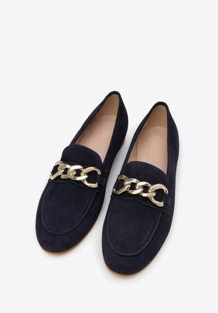 Wittchen Su&egrave;de Loafers voor Dames met Ketting, Eenvoudig Marineblauw