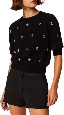 Twin-Set Embroidered Short-Sleeved Top With Fitted Silhouette
