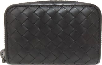 Bottega Veneta Black Leather Coin Purse/Coin Case (Pre-Owned)