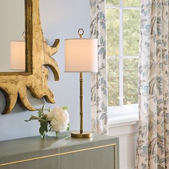 Ballard Designs Mina Buffet Lamp - Polished Nickel/Classic Tapered Drum Linen Ivory - Ballard Designs