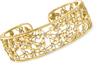 Ross-Simons Diamond Butterfly Cuff Bracelet in 18kt Gold Over Sterling