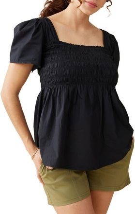 Ingrid & Isabel Smocked Puff Sleeve Maternity Top in Black at Nordstrom, Size X-Small