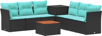 vidaXL Juego De Sof&aacute; 8 Uds. Negro Y Azul Rat&aacute;n Sint&eacute;tico Y Acero Vidaxl