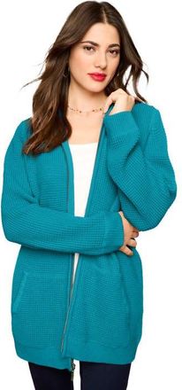 Roaman's Plus Size Waffle Knit Zip Front Relaxed Hoodie in Deep Turquoise at Nordstrom, Size Medium