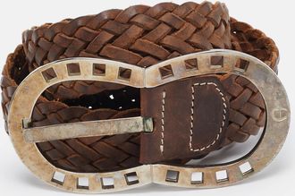 Aigner Brown Braided Leather Buckle Belt