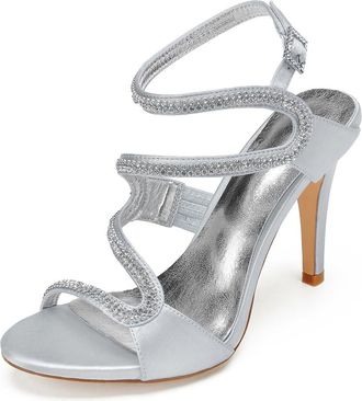Generic Wedding Heels Women Open Toe Heeled Sandals Sexy Bridal Stiletto for Party, Prom, Dating 10.5Cm,Silver,7 UK