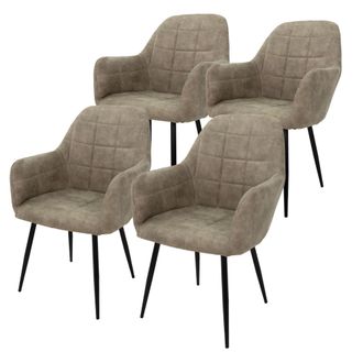 ECD Germany Ecd Germany - Juego De 4 Sillas De Comedor Con Respaldo Y Reposabrazos 58x60x84cm Asiento Tapizado Imitaci&oacute;n De Cuero Color Verde/gris Oliva Dise&ntilde;o N&oacute;