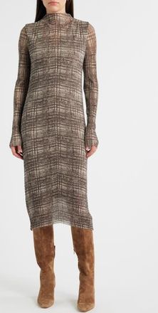 BOSS Mock Neck Long Sleeve Maxi Dress in Beige Multi at Nordstrom, Size X-Small