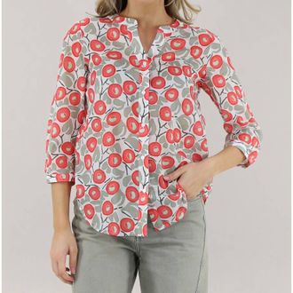 Camicettasnob V-Neck Mandarin Collar Top In Grey Multi