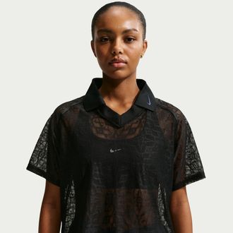Nike Womens Nike Sportswear Loose Lace Polo Jersey Top in Black | IF0520-010
