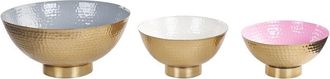 Beliani Beliani - Conjunto De 3 Cuencos De Metal Dorado Gris Blanco Rosa Acabado Martillado Baru