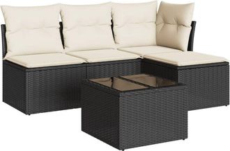 vidaXL Set De Muebles De Jard&iacute;n 5 Pzas Y Cojines Rat&aacute;n Sint&eacute;tico Negro Vidaxl