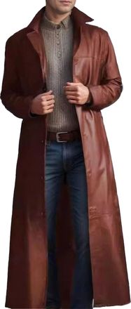 Generic Mens Leather Trench Coat Fashion Steampunk Gothic Jackets Full Length Overcoat Faux Leather Vintage Long Jacket, Dark Brown, L