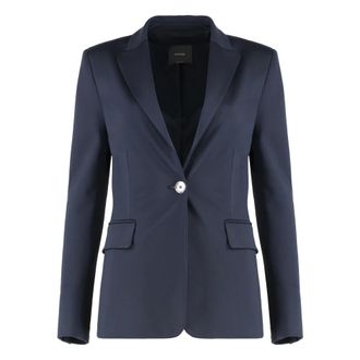Pinko Pinko, Jassen, Dames, Blauw, M, Polyester, Elegante Single-breasted Jas met Reverskraag