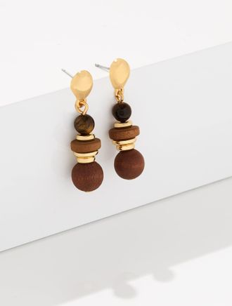 Talbots Andrea Drop Earrings - Hickory Brown/Gold - 001 Talbots