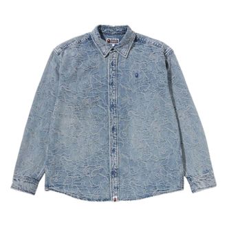 A Bathing Ape One Point Line Camo Jacquard Denim Ls Shirt Blue 0ZXSTM302311RBLX