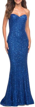 La Femme Strapless Sweetheart Luxe Sequin Gown in Royal Blue at Nordstrom, Size 00
