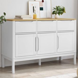 Berkfield Home Sideboard FLORO White 114x43x74 cm Solid Wood Pine | Size: 114 x 43 x 74 cm