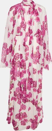 Giambattista Valli Pink Rose Peony Print Silk Chiffon Midi Dress