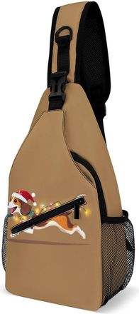 Generic Christmas Dachshund Mens Shoulder Bags Sling Crossbody Backpack Travel Hiking Chest Bag with Small Side 38x20cm